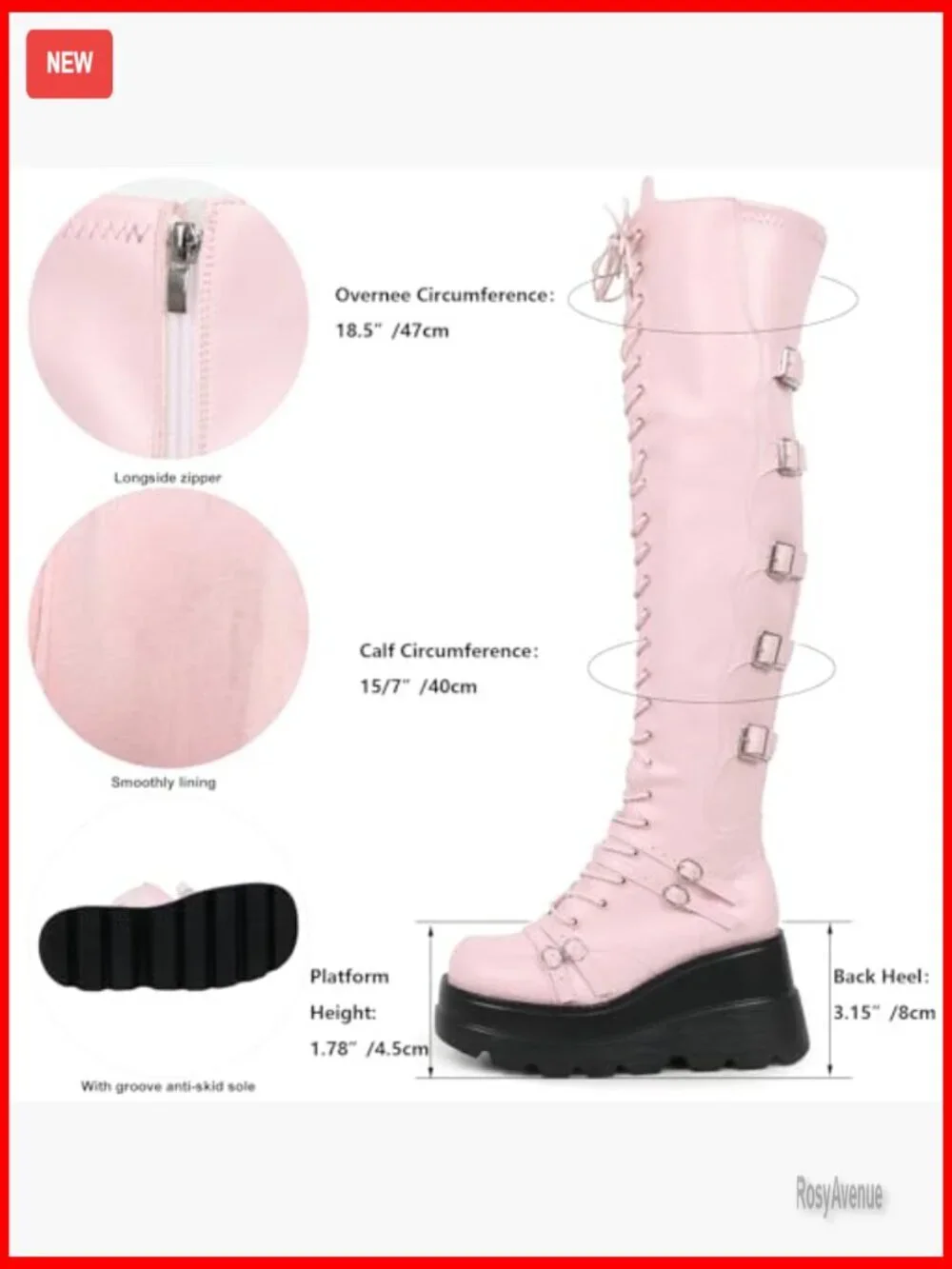 Over Knee Platform Boots Chunky Heel Side Zip Lace Up Motorcycle Boots